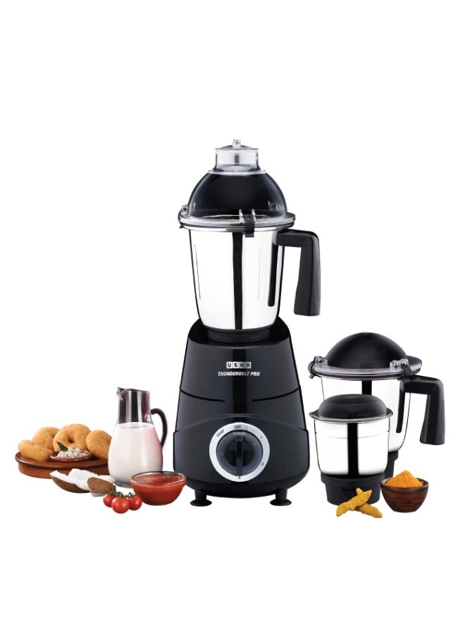 أوشا USHA Thunderbolt Pro 1000W with 3 Jars, 100% Copper Ball-Bearing Motor, Handsfree operation, 3 Jars, 3-Speed Setting with Inching option, 5 Years Warranty on Motor (Black) - Image 1